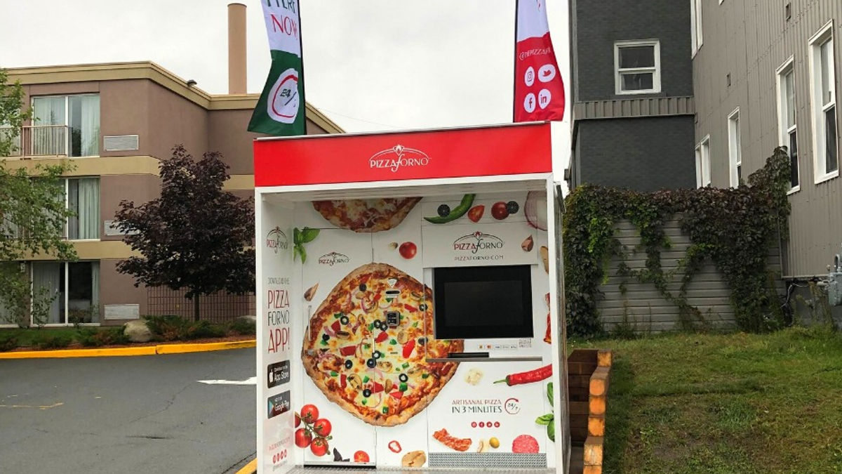 A picture of an automated pizza takeaway restaurant that is located in Sudbury at 82 Ignatius St.