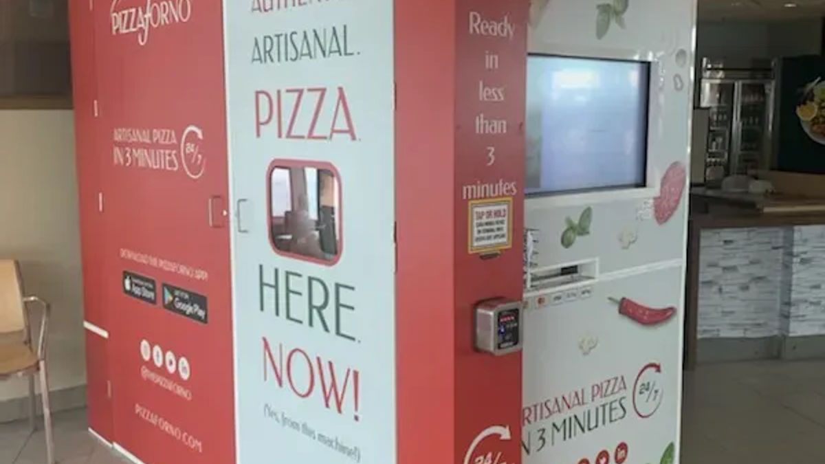 An indoor PizzaForno kiosk located inside the North Bay Regional Health Centre.