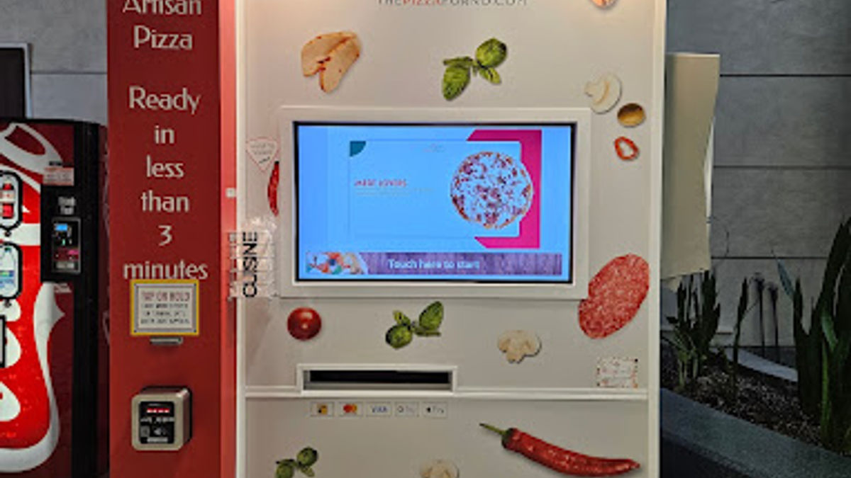 A indoor PizzaForno automated vending machine that is located inside Sunnybrook Hospital.