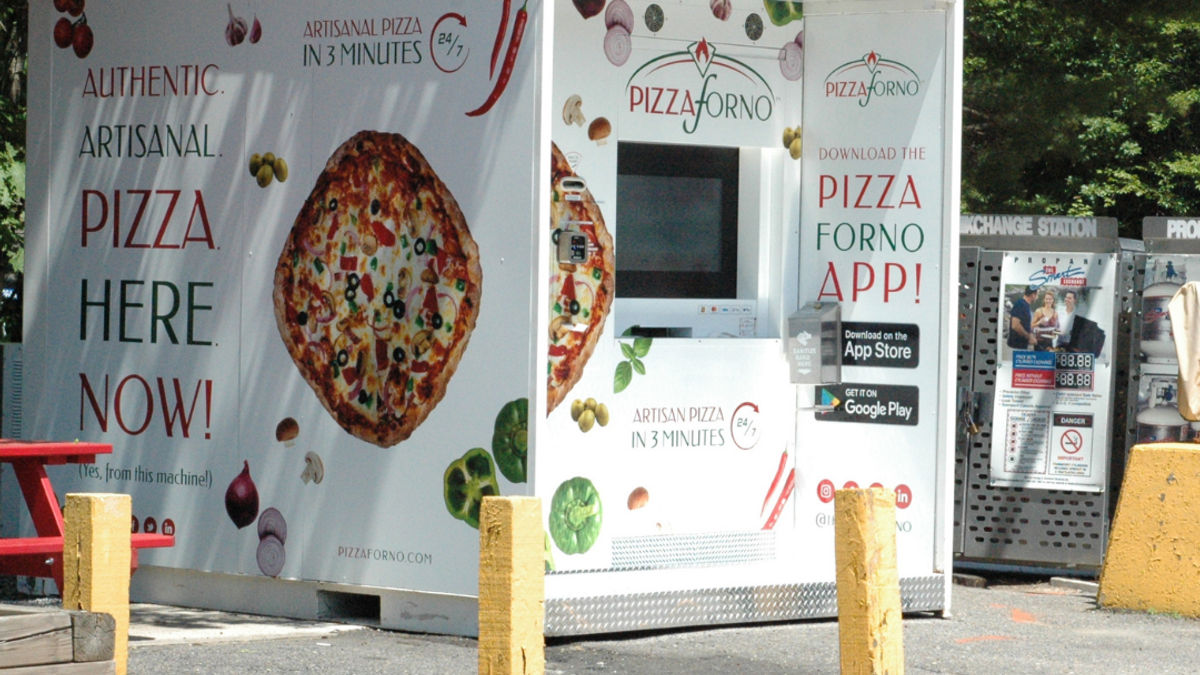 An exterior image of a PizzaForno automated pizzeria that is located in Port Carling.