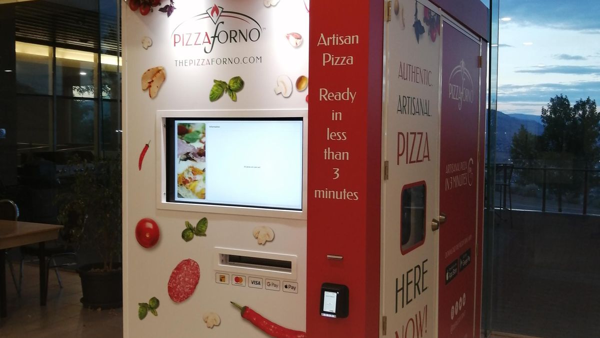 A picture of an automated pizza restaurant inside Thompson Rivers University.