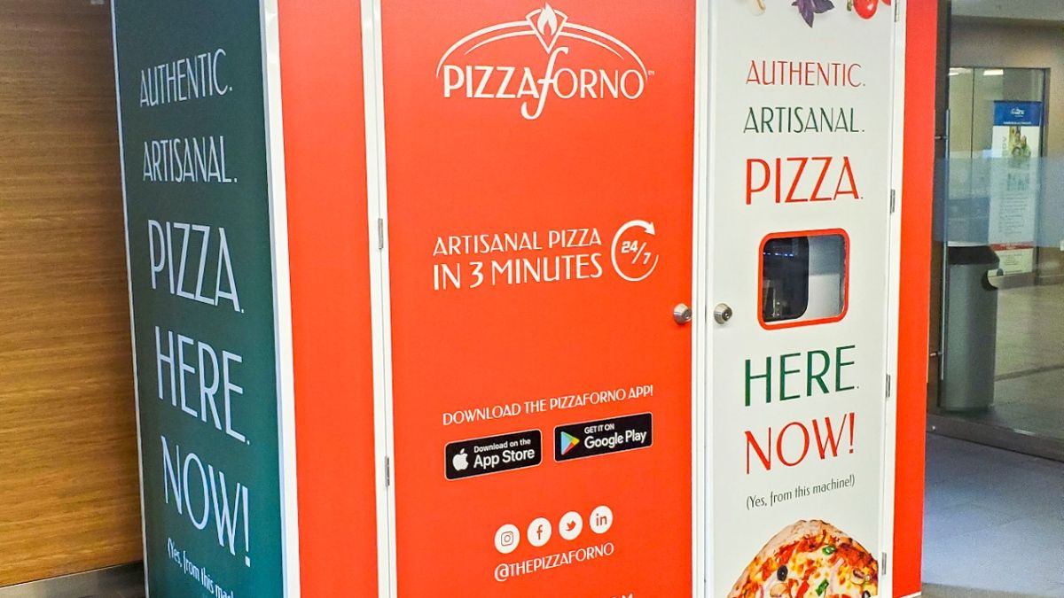 An automated indoor pizza vending mahcine at 2400 Canal St in New Orleans