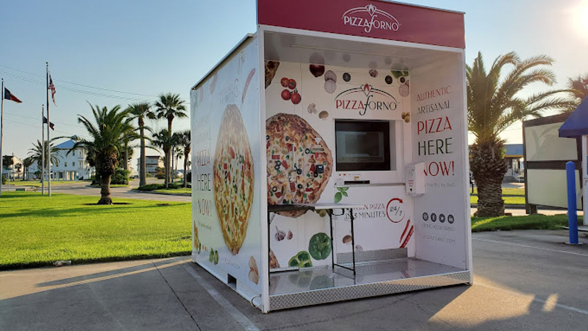A PizzaForno automated pizza machine that is located in Galveston, Texas.