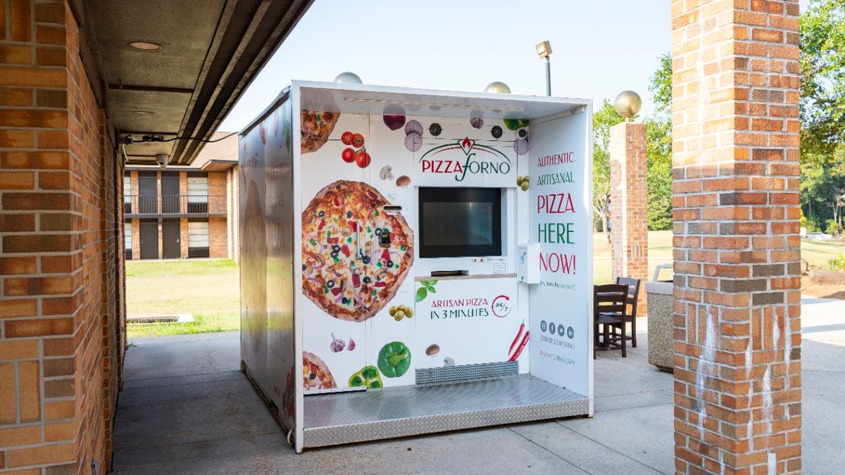 An outdoor PizzaForno automated pizza restaurant at the Southern Alabama University in Mobile.