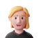 A 3d avatar of a woman with blond hair that is wearing a black shirt.