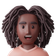 A 3d avatar of a woman with brown hair that is wearing a pink shirt.