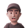 A 3d avatar of a man with a brown hat and brown shirt.